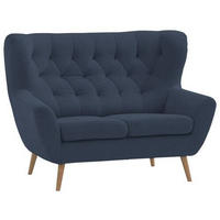 2-SITZER-SOFA Flachgewebe Dunkelblau  - Eichefarben/Beige, Design, Holz/Textil (138/104/92cm) - Stylife