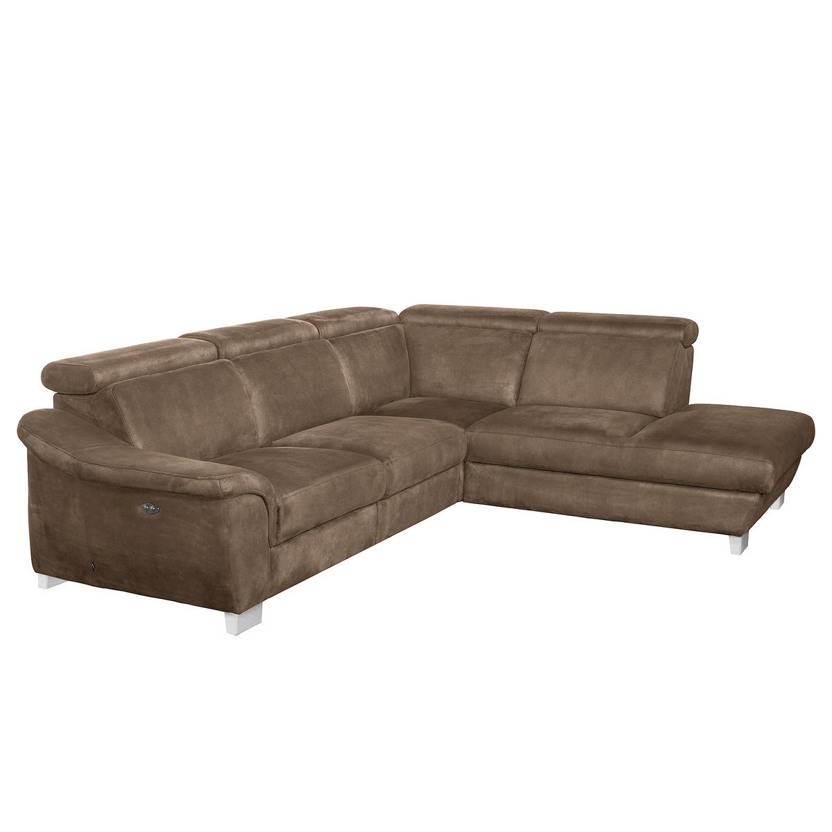ECKSOFA Braun Mikrofaser Rücken echt, Relaxfunktion, Kopfteilverstellung  - Chromfarben/Braun, Design, Textil/Metall (238/276cm) - Livetastic