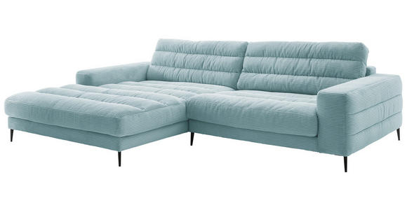 ECKSOFA Hellblau Cord - Schwarz/Hellblau, Design, Textil/Metall (207/296cm) - Dieter Knoll