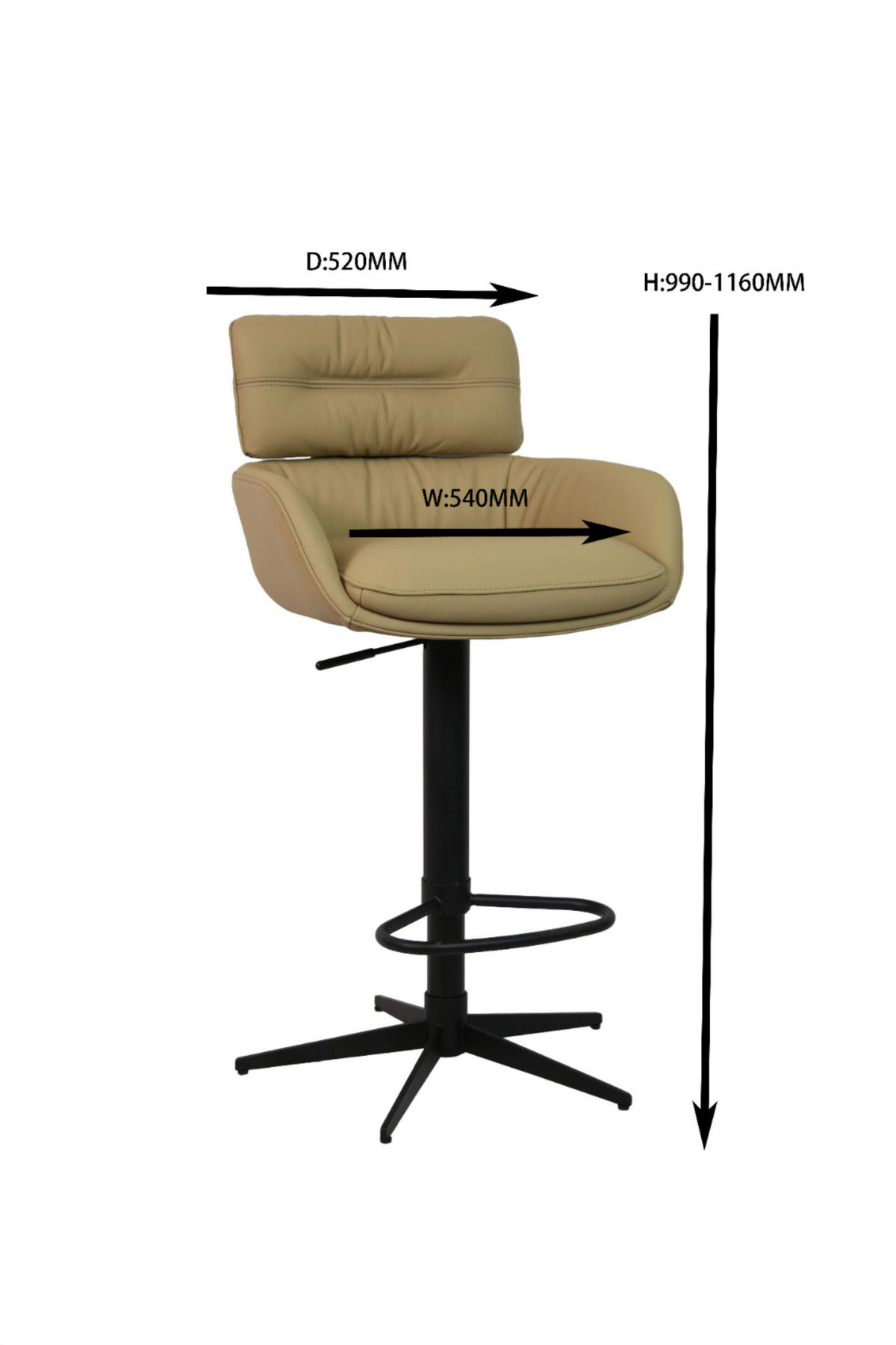 BARHOCKER Echtleder Schwarz, Karamell Eisen Sitzfläche 360° drehbar, Lederauswahl  - Karamell/Schwarz, Design, Leder/Metall (54/99-116,5/52cm) - Dieter Knoll