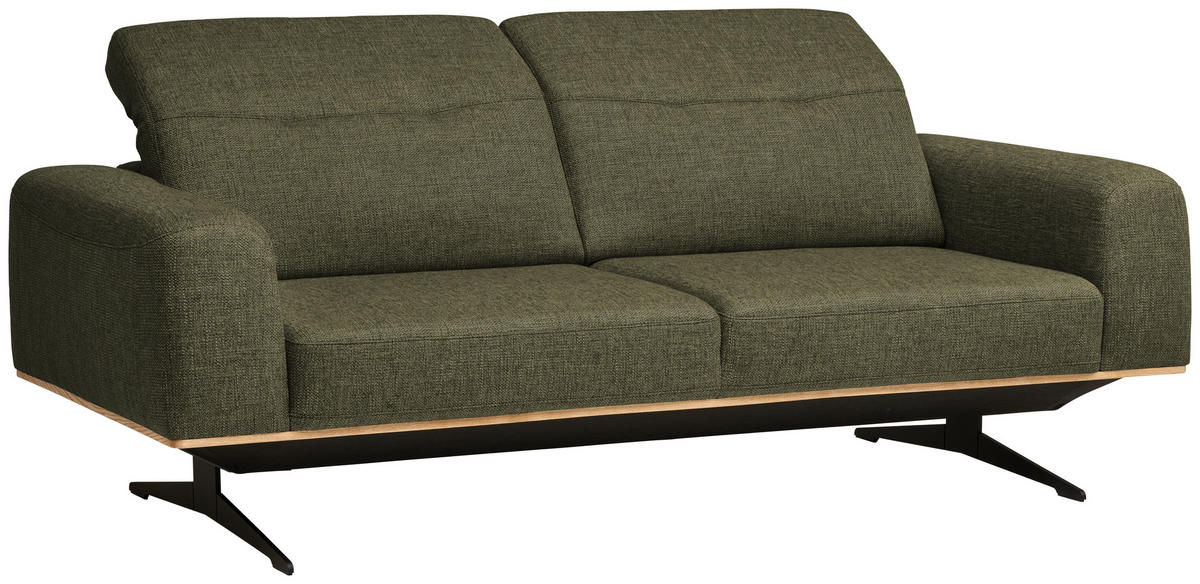 3-SITZER-SOFA Struktur Olivgrün  - Schwarz/Olivgrün, Design, Textil/Metall (205/76-97/102cm) - Novel