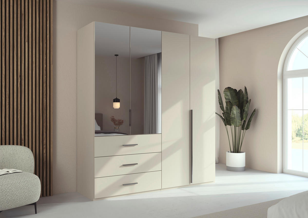 DREHTÜRENSCHRANK 201/223/60 cm,  in Champagner, 4-türig  - Chromfarben/Champagner, Design, Glas/Holzwerkstoff (201/223/60cm) - home24