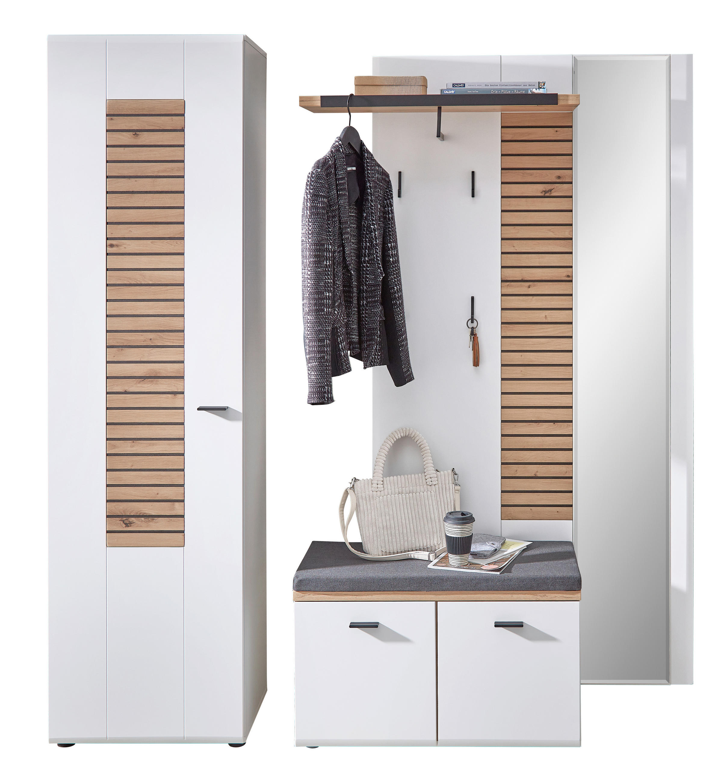 Livetastic Garderobe Fresno Weiß, Eiche Artisan, Schwarz 187x201x40 cm