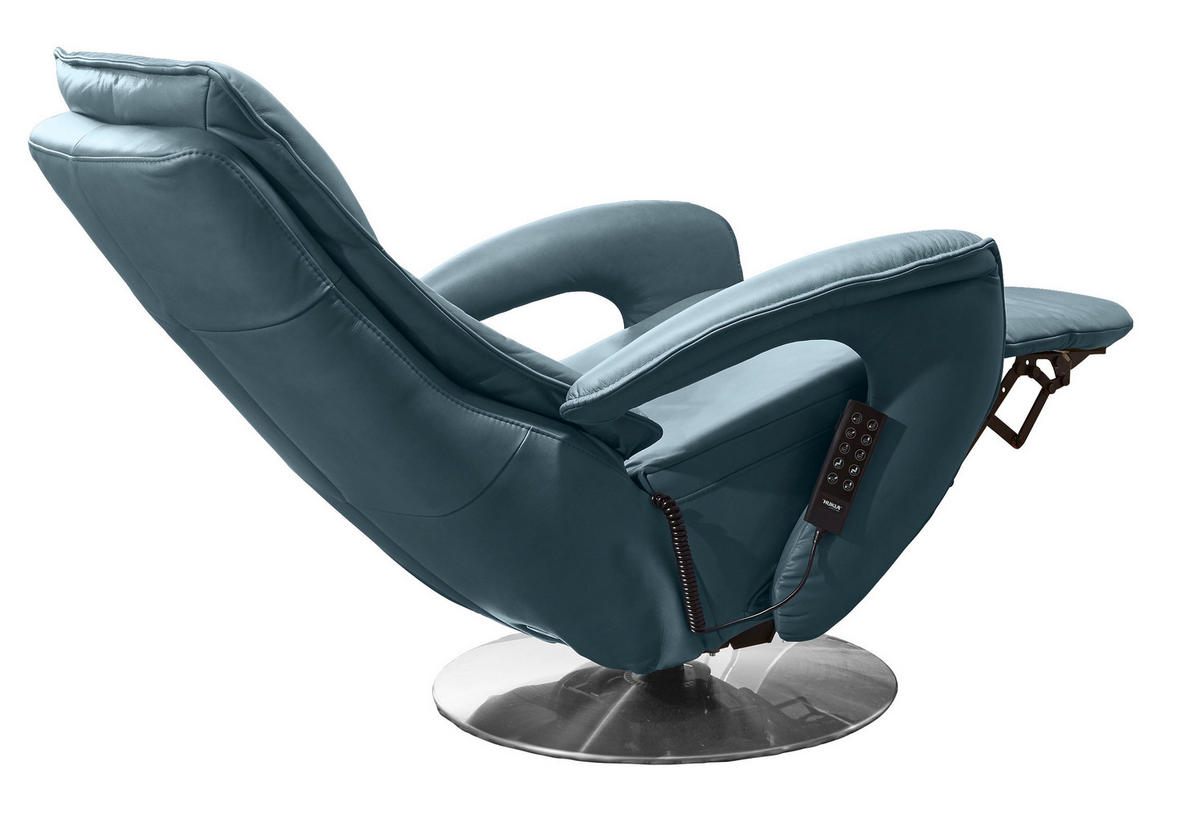 RELAXSESSEL Echtleder Relaxfunktion, Aufstehhilfe, Fußteilverstellung    - Chromfarben/Hellblau, Design, Leder/Metall (77/110/87cm) - Valdera
