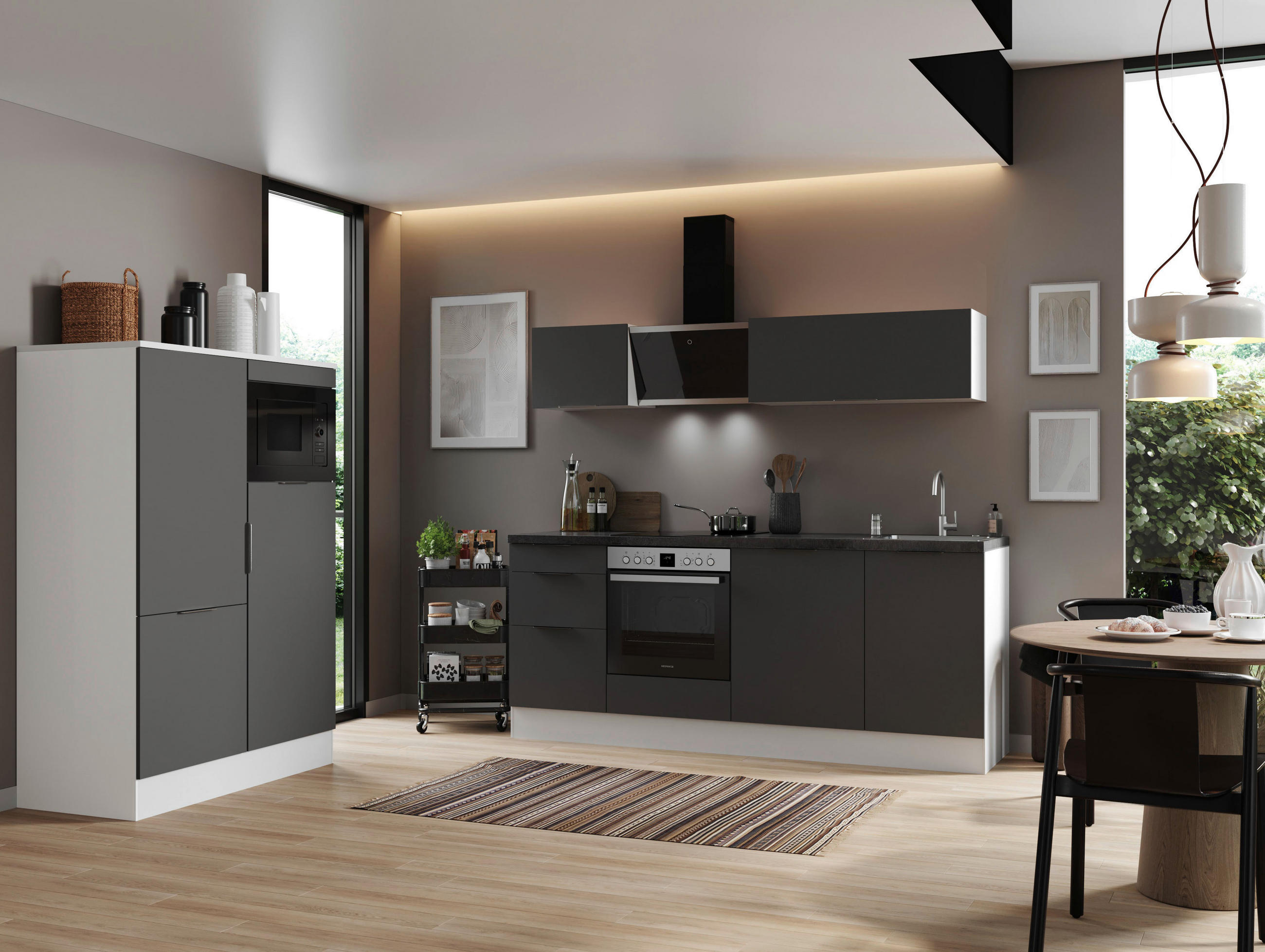 KÜCHENBLOCK 340 cm   in Grau, Weiß  - Weiß/Grau, LIFESTYLE, Holzwerkstoff/Metall (340cm) - Respekta
