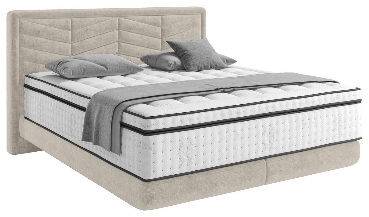 BOXSPRINGBETT 180/200 cm  in Hellgrau  - Hellgrau/Schwarz, Konventionell, Kunststoff/Textil (180/200cm) - Carryhome