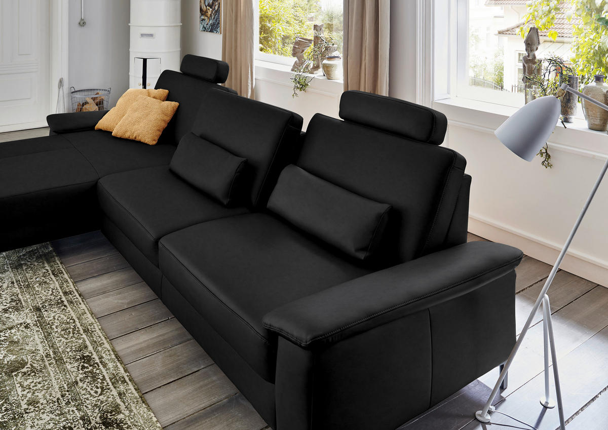 ECKSOFA in Echtleder Schwarz  - Schwarz, Design, Leder/Metall (176/334cm) - Dieter Knoll