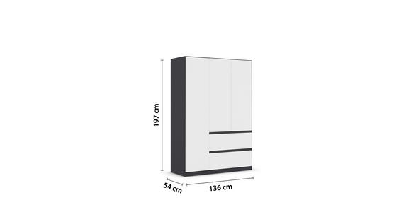 KLEIDERSCHRANK 3-türig Grau, Weiß  - Weiß/Grau, KONVENTIONELL, Holzwerkstoff/Kunststoff (136/197/54cm) - Xora