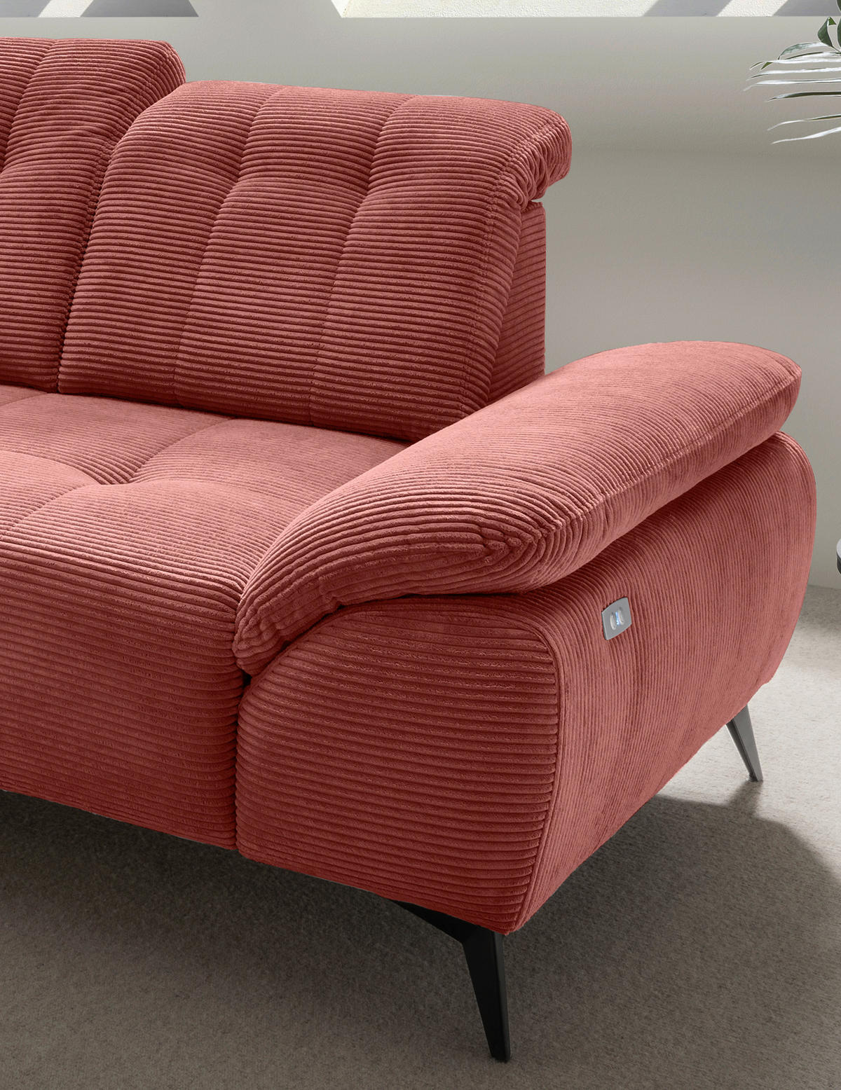 ECKSOFA in Cord Koralle  - Koralle/Schwarz, Modern, Textil/Metall (200/272cm) - Livetastic