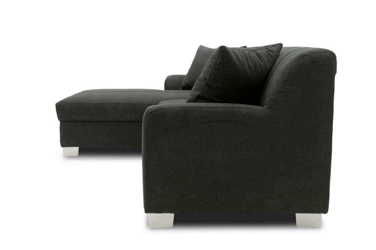 ECKSOFA CAPRI Schwarz Mikrofaser  - Chromfarben/Schwarz, KONVENTIONELL, Textil/Metall (152/239cm) - MID.YOU