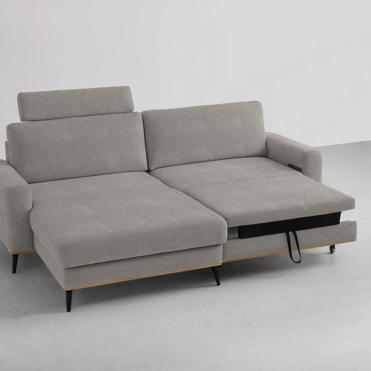 ECKSOFA in Lederlook, Mikrofaser Silberfarben  - Silberfarben/Schwarz, Konventionell, Holz/Textil (167/234cm) - MID.YOU