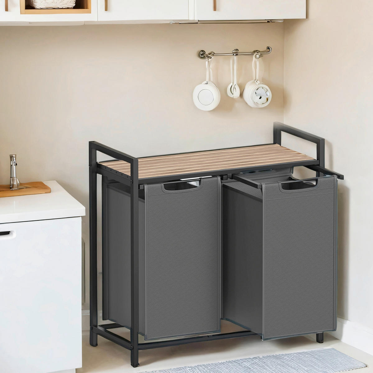 WÄSCHEKORB - Eichefarben/Grau, Trend, Holzwerkstoff/Textil (73/72/33cm) - Boxxx