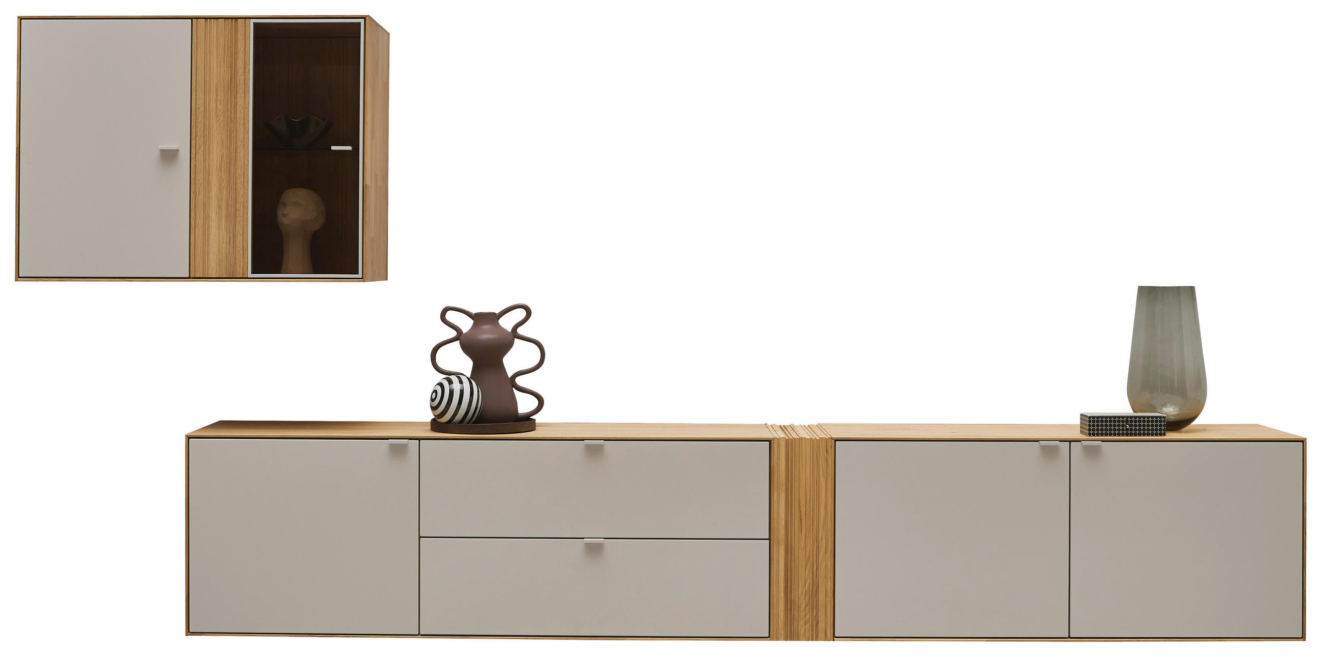 WOHNWAND  Kaschmir, Wildeiche 333,4/179,3/37,1 cm    - Kaschmir/Wildeiche, Design, Glas/Holz (333,4/179,3/37,1cm) - Dieter Knoll