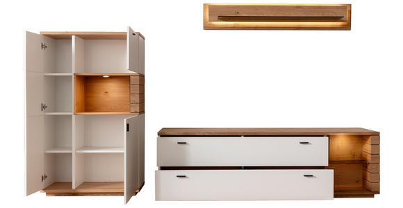 WOHNWAND 3-teilig  in Weiß, Wildeiche  315/181/50 cm  - Wildeiche/Anthrazit, Design, Glas/Holz (315/181/50cm) - Novel