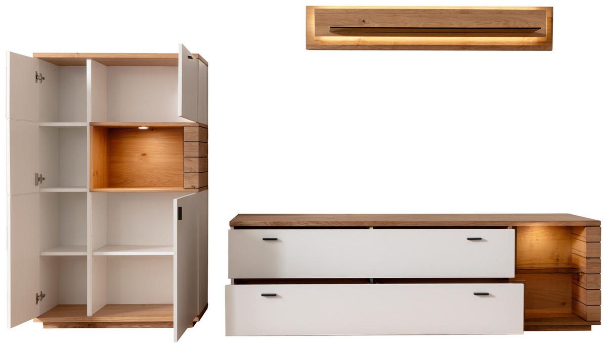 WOHNWAND 3-teilig  in Weiß, Wildeiche  315/181/50 cm  - Wildeiche/Anthrazit, Design, Glas/Holz (315/181/50cm) - Novel