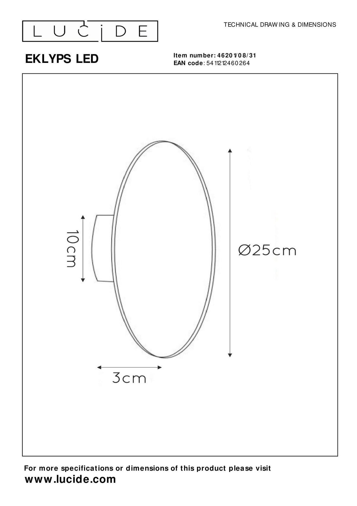 LED-WANDLEUCHTE Eklyps 25/3.5 cm   - Weiß, Design, Metall (25/3.5cm) - Lucide