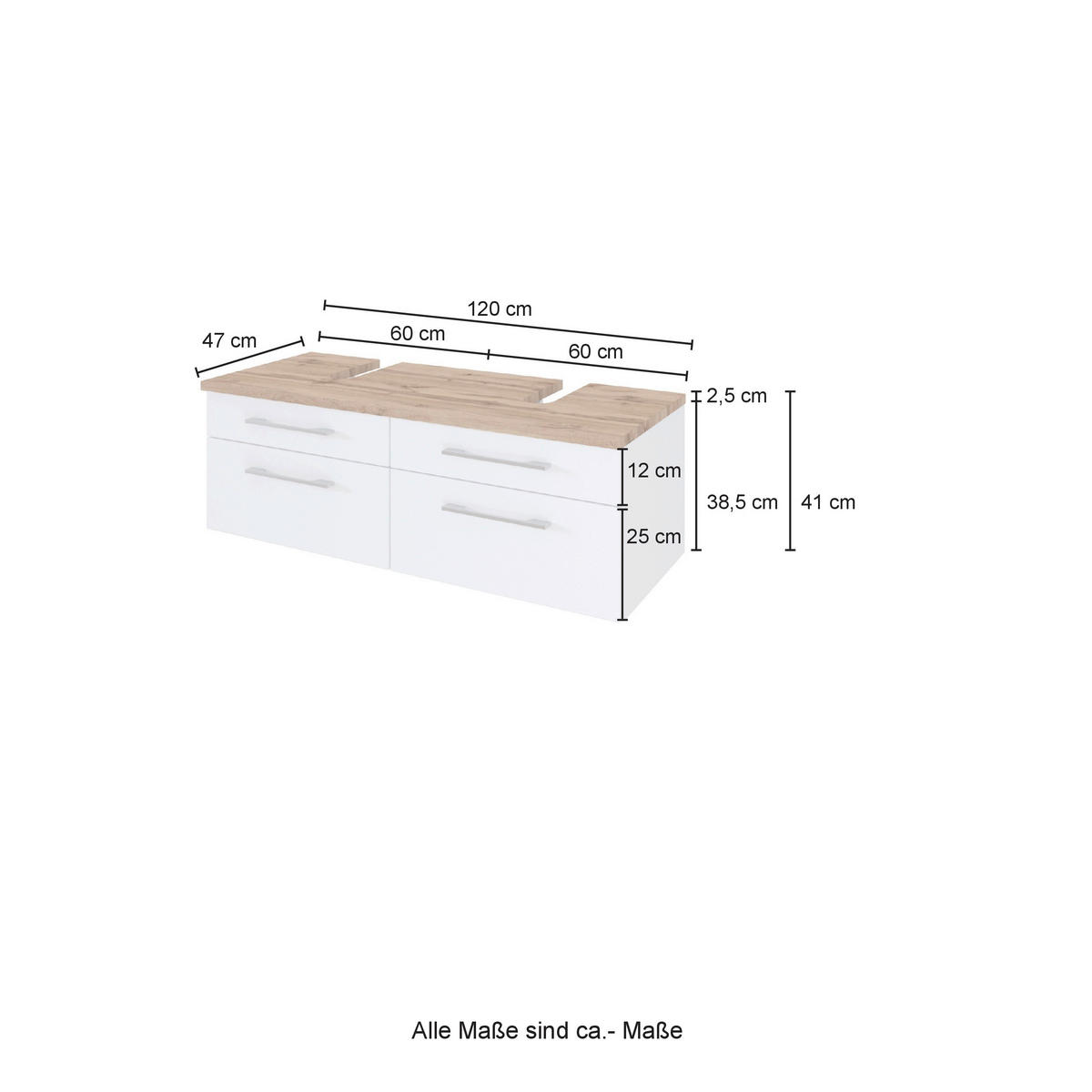 WASCHTISCHUNTERSCHRANK  - Alufarben/Grau, KONVENTIONELL, Holzwerkstoff/Metall (120/41/47cm) - Xora