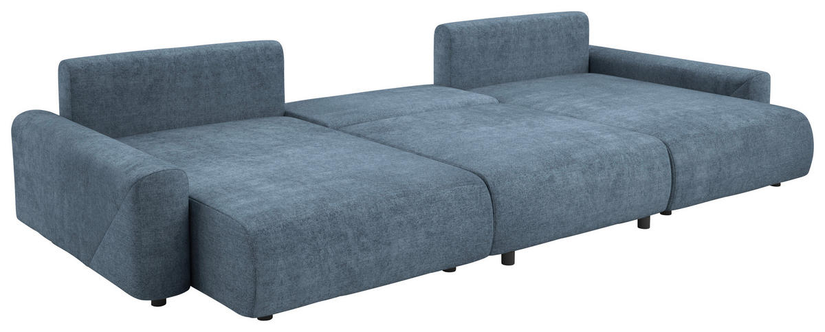 Wohnlandschaft inkl.Funktionen Blau Webstoff  - Blau/Schwarz, MODERN, Kunststoff/Textil (168/337/168cm) - Stylife