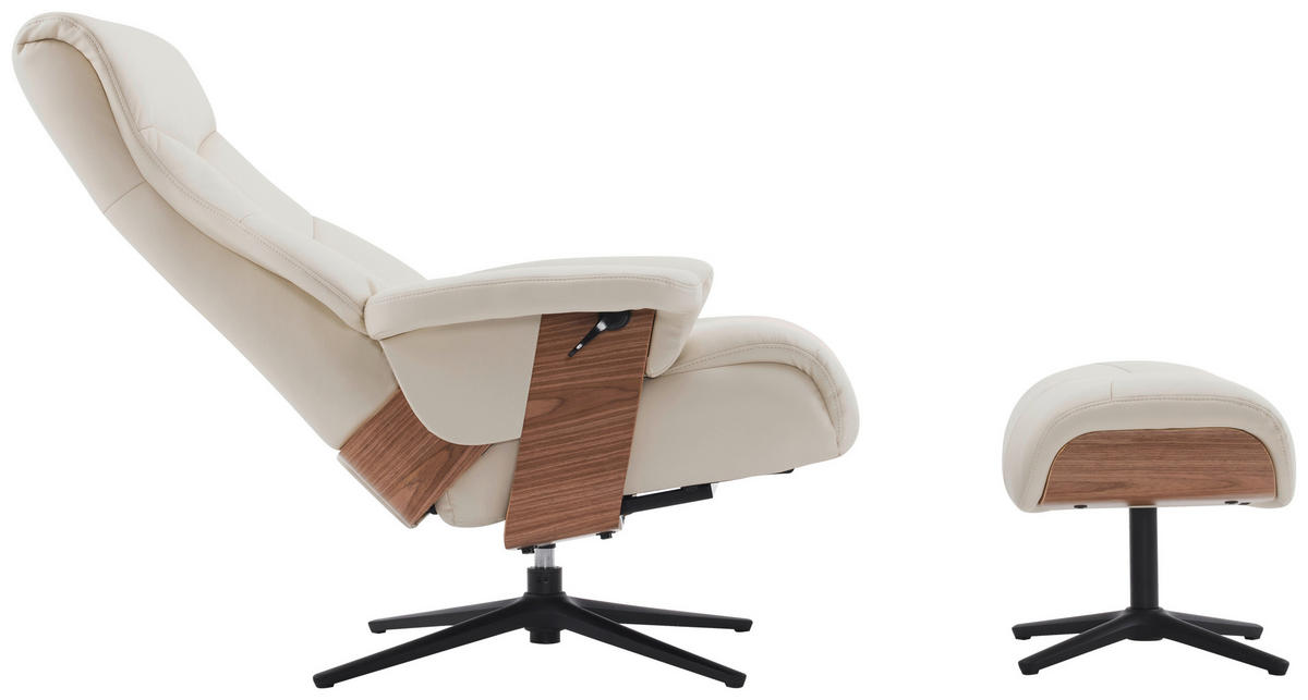 RELAXSESSELSET Lederlook Echtleder Hocker    - Beige/Schwarz, MODERN, Leder/Holz (78/111/81cm) - Livetastic