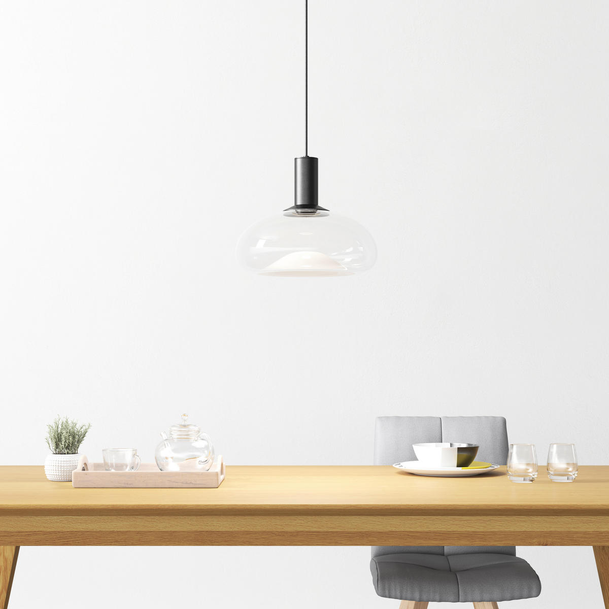 ZÁVĚSNÉ SVÍTIDLO, 37/183 cm  - černá, Design, kov/sklo (37/183cm) - Dieter Knoll