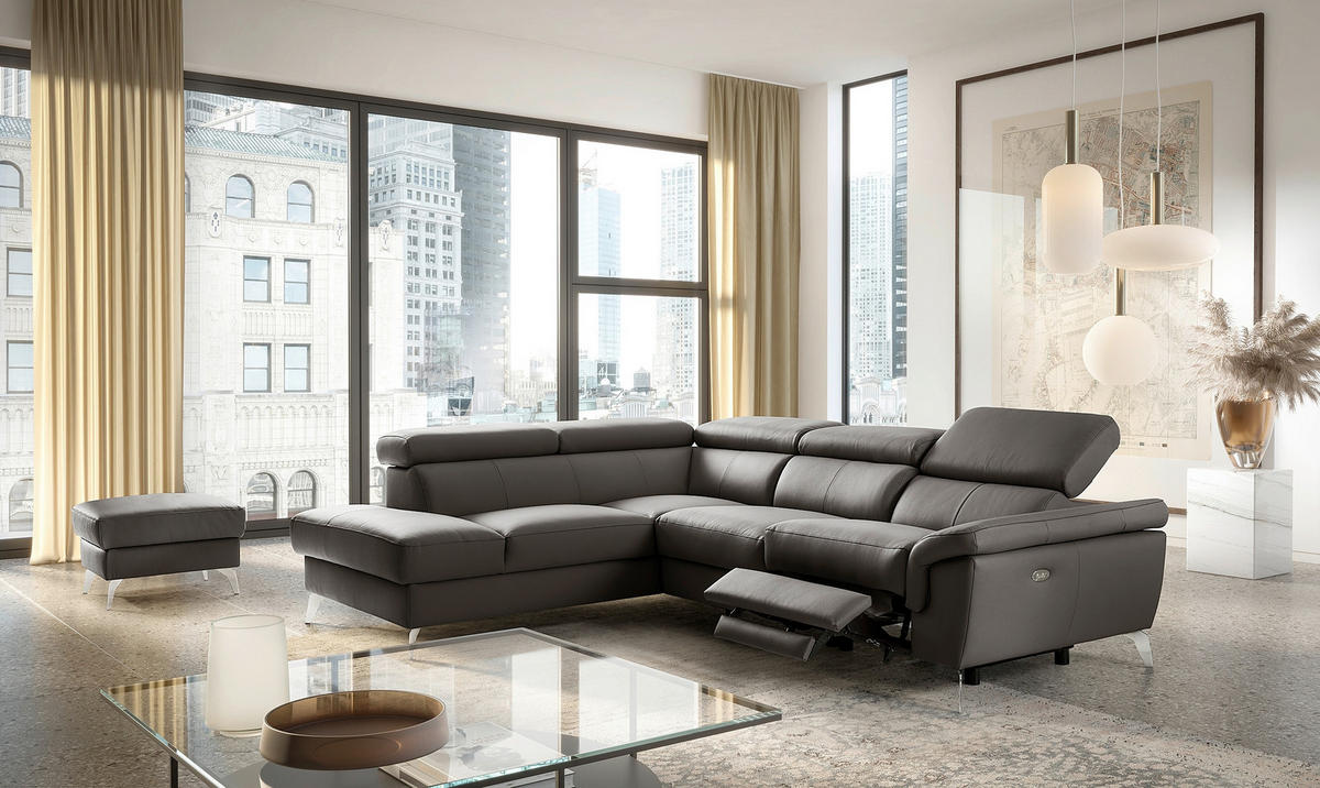 ECKSOFA Lederlook Echtleder Dunkelbraun  - Chromfarben/Dunkelbraun, Design, Leder/Textil (210/265cm) - Livetastic