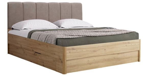 BETT 180/200 cm in Eiche Artisan - Taupe/Eiche Artisan, KONVENTIONELL, Holzwerkstoff/Textil (180/200cm) - Carryhome