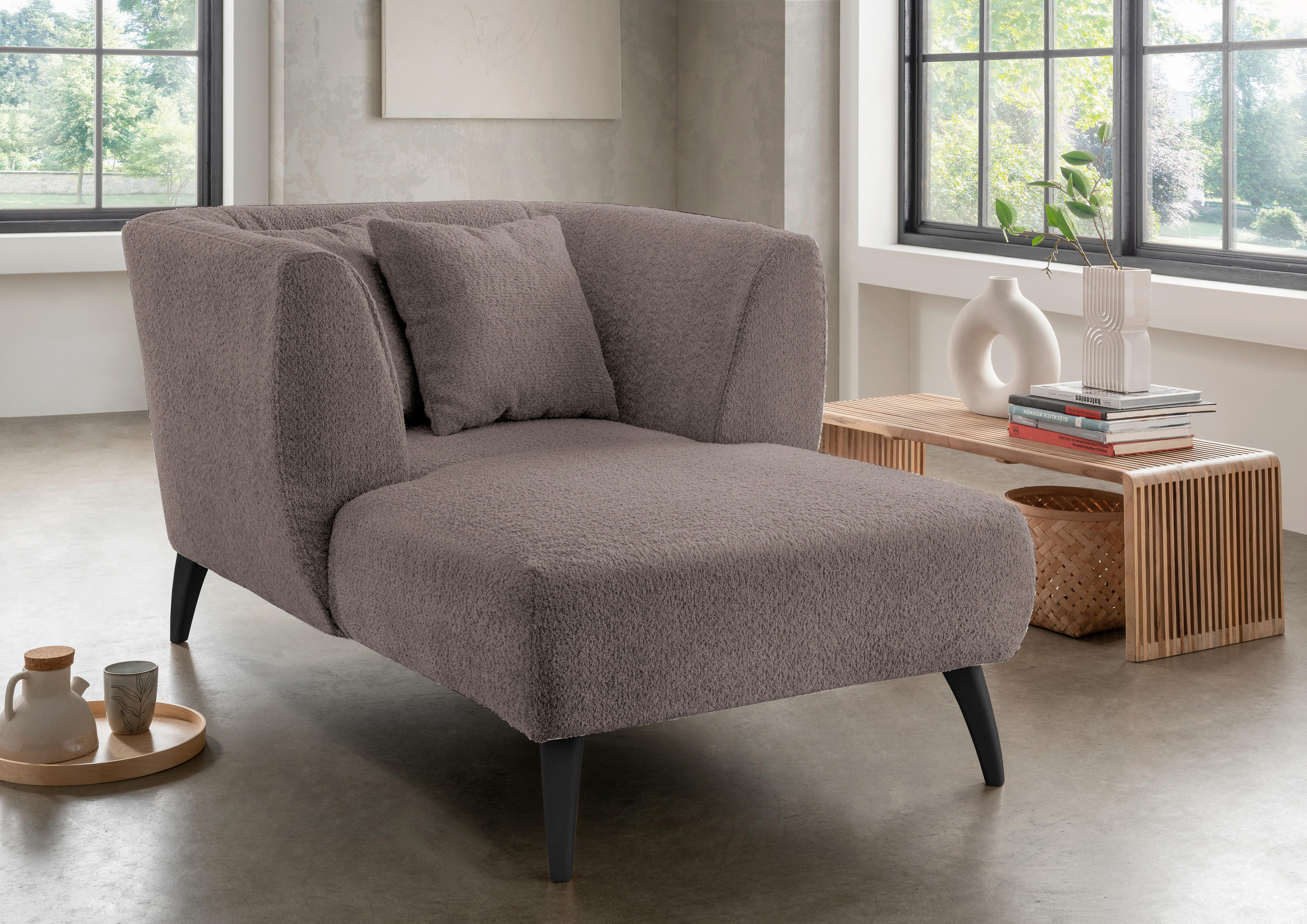 XXL-SESSEL Bouclé Taupe    - Taupe/Schwarz, MODERN, Holz/Textil (108/84/155cm) - MID.YOU