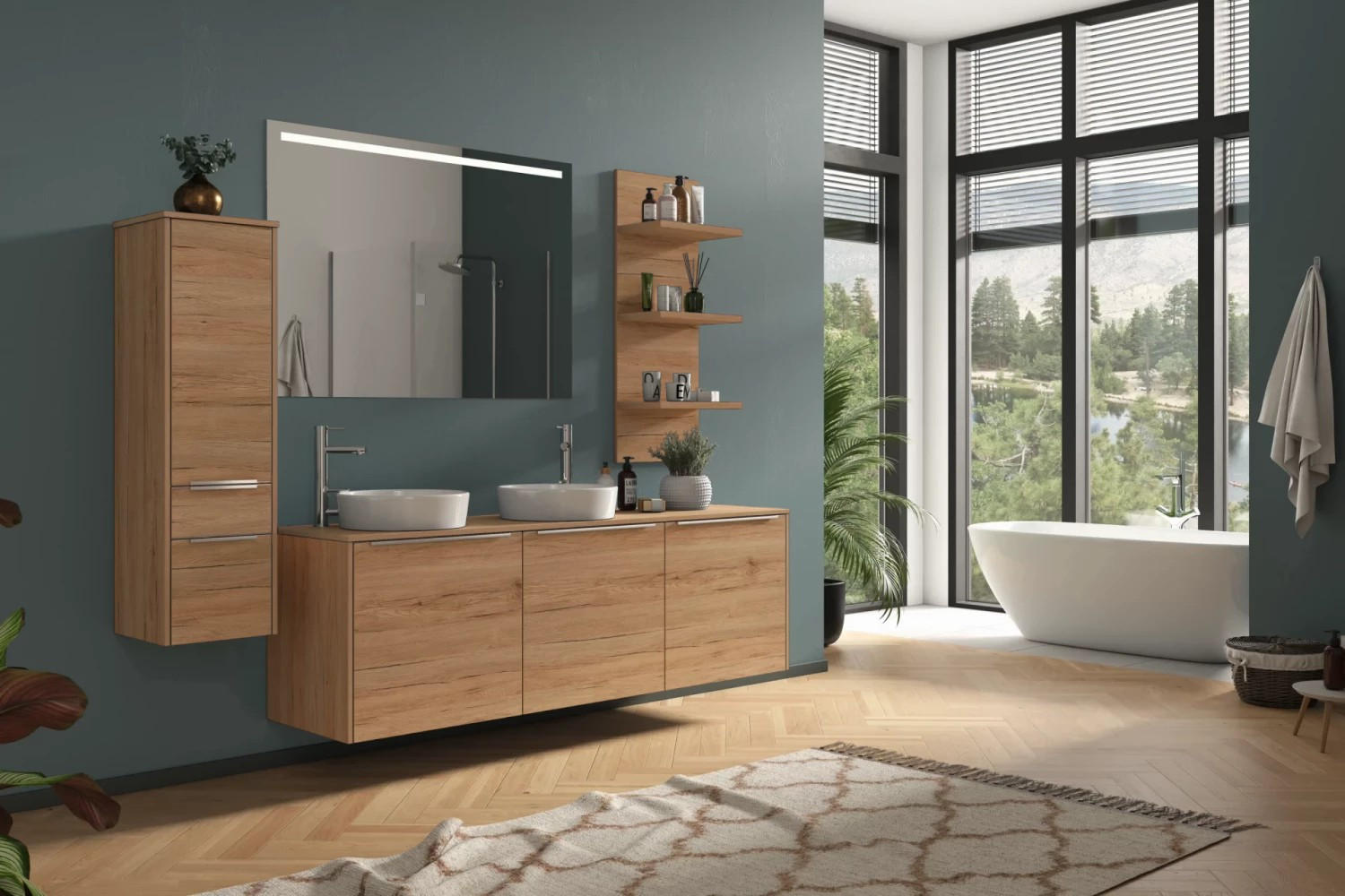 Badmöbel-set 5-tlg. Riga B: Ca. 300 Cm Eiche Dekor