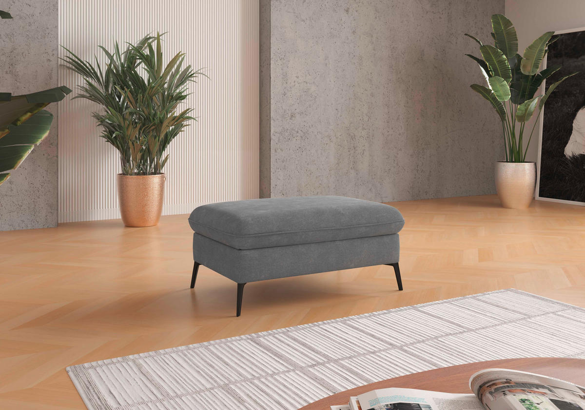 HOCKER Flachgewebe Grau  - Creme/Schwarz, KONVENTIONELL, Textil/Metall (104/47/69cm) - Sit & More