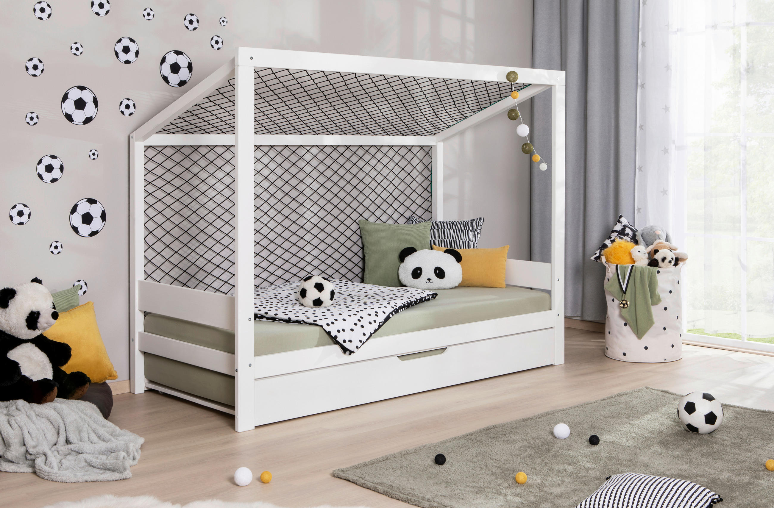 Thumbnail - Mid.you Ausziehbett FUßBALLBETT 0406, Weiß, Holz, Birke,Kiefer, Schichtholz,massiv, 90x200 cm, Bettkasten, für Rollrost ...