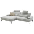 ECKSOFA in Chenille, Flachgewebe Silberfarben  180/284 cm  - Silberfarben/Schwarz, Design, Textil/Metall (180/284cm) - Dieter Knoll