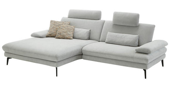 ECKSOFA in Chenille, Flachgewebe Silberfarben 180/284 cm - Silberfarben/Schwarz, Design, Textil/Metall (180/284cm) - Dieter Knoll