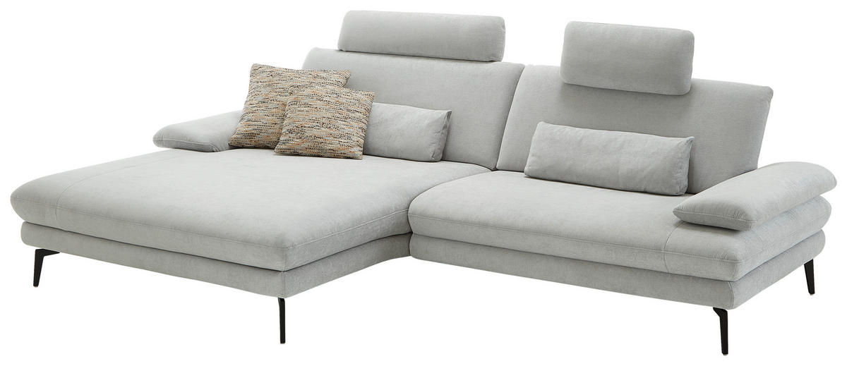 ECKSOFA in Chenille, Flachgewebe Silberfarben  - Silberfarben/Schwarz, Design, Textil/Metall (180/284cm) - Dieter Knoll