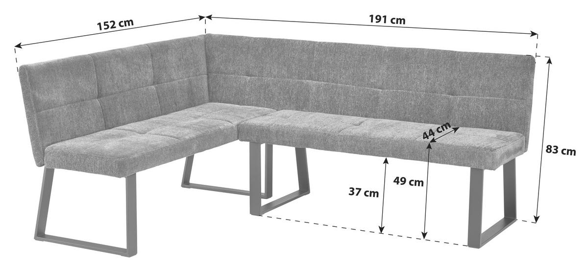 ECKBANK 152/191 cm Webstoff, Bouclé Dunkelgrau   - Dunkelgrau/Schwarz, LIFESTYLE, Textil/Metall (152/191cm) - MID.YOU