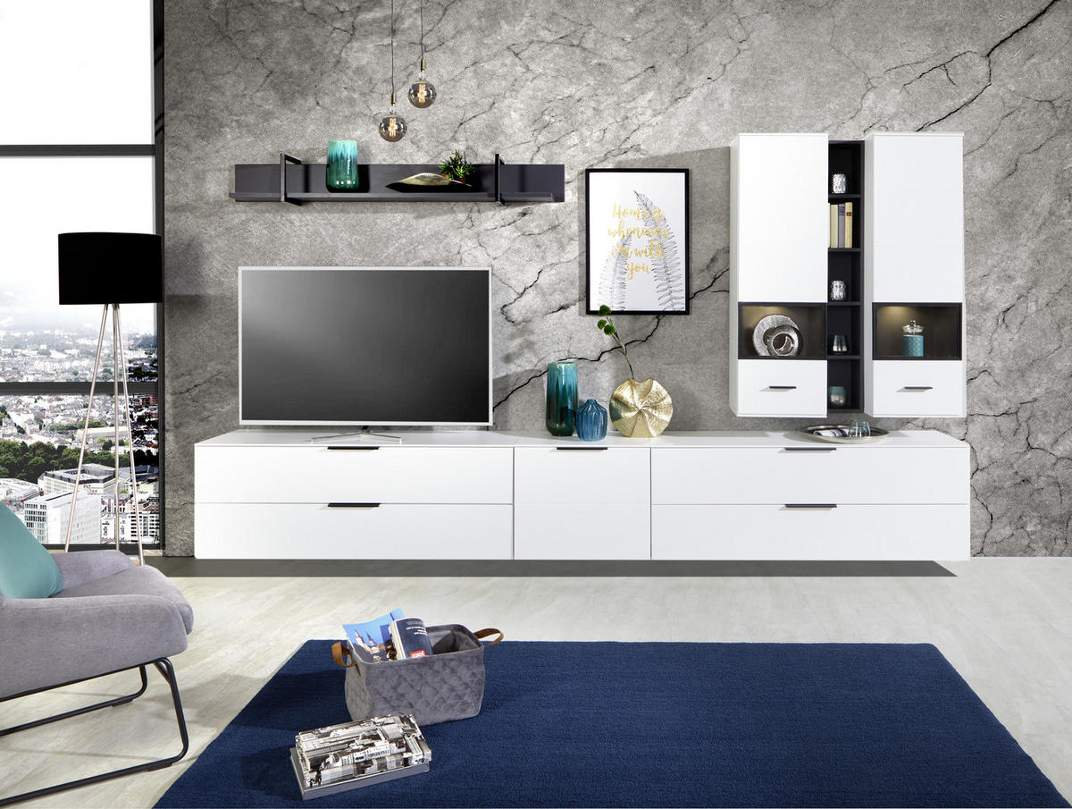 MEDIABÄNK vit  140/62/44 cm  - vit/svart, Modern, metall/trämaterial (140/62/44cm)