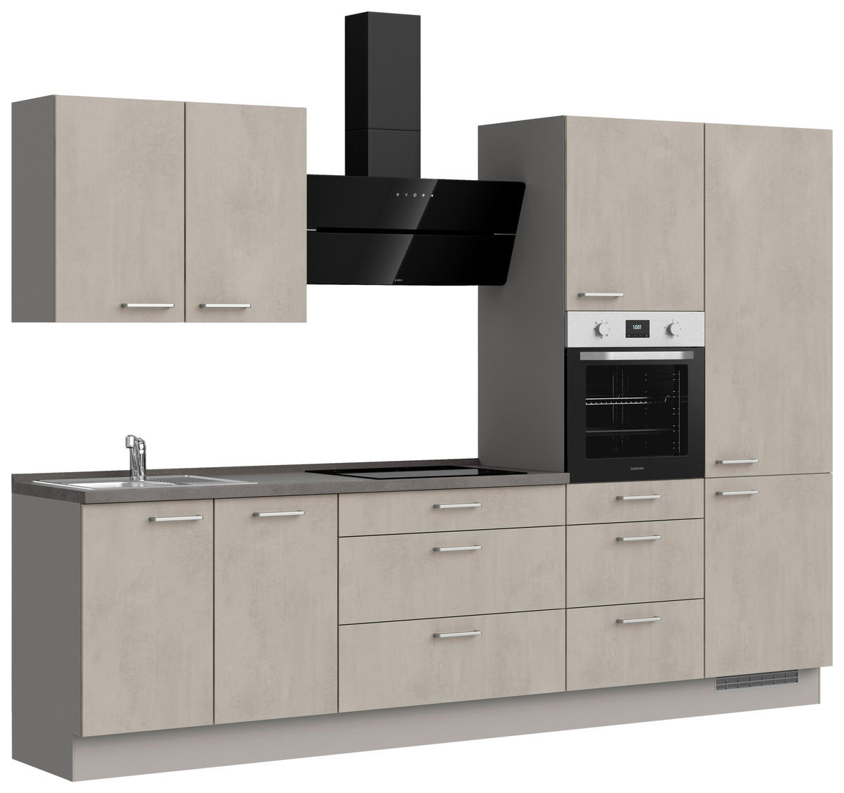 KÜCHENBLOCK 300 cm   in Grau, Schieferfarben  - Schieferfarben/Edelstahlfarben, MODERN, Holzwerkstoff/Metall (300cm) - Nobilia
