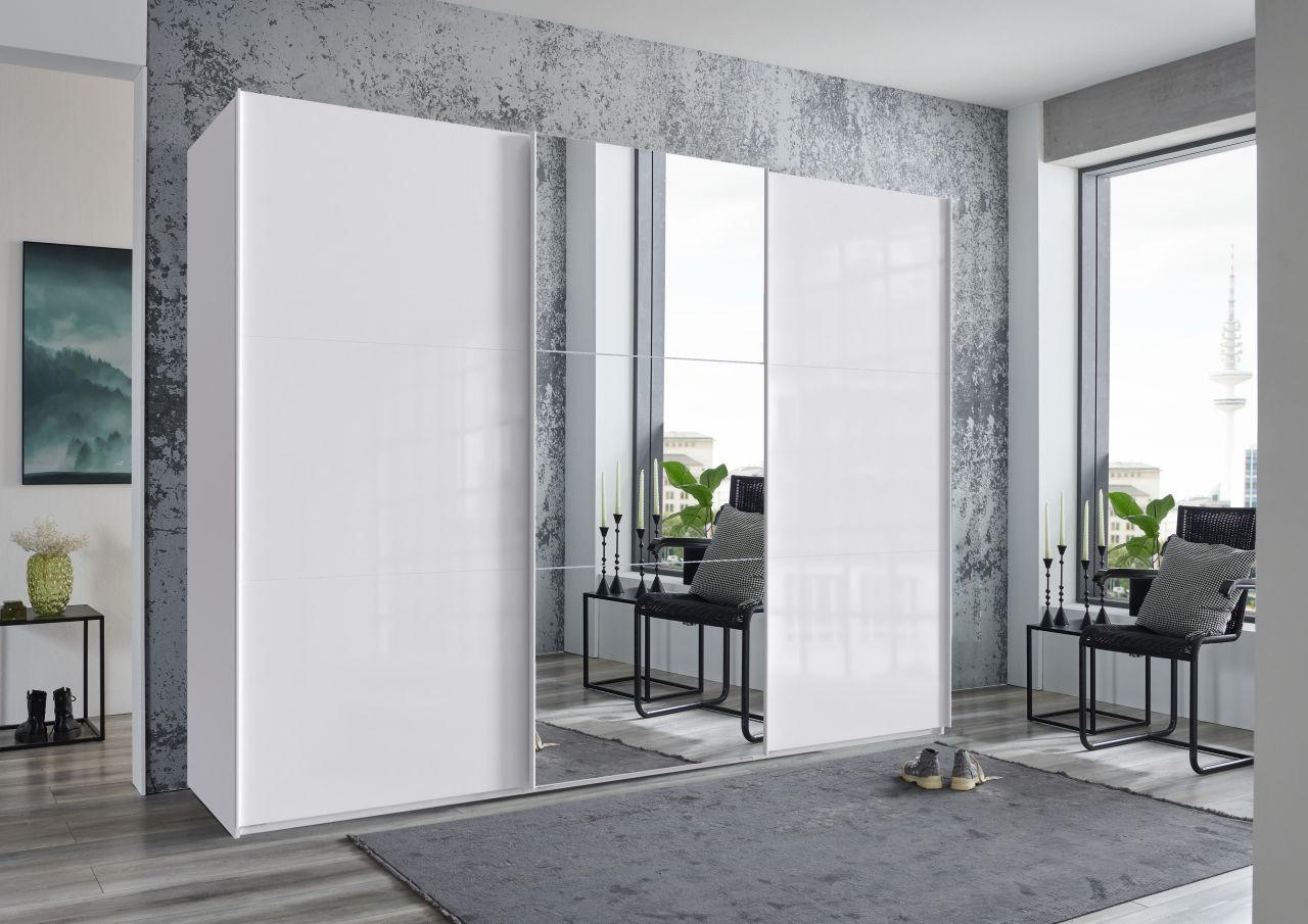 ORMAR - VISEĆA KLIZNA VRATA bela, bela visoki sjaj  300/216/65 cm  - bela/bela visoki sjaj, Moderno, metal/pločasti materijal (300/216/65cm) - Stylife