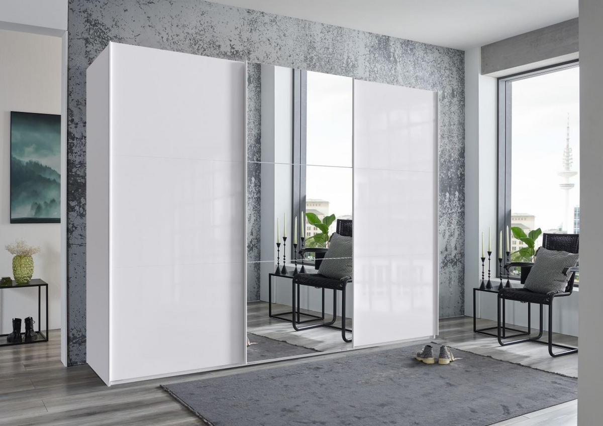 ORMAR - VISEĆA KLIZNA VRATA bela, bela visoki sjaj  300/216/65 cm  - bela/bela visoki sjaj, Konvencionalno, metal/pločasti materijal (300/216/65cm) - Stylife