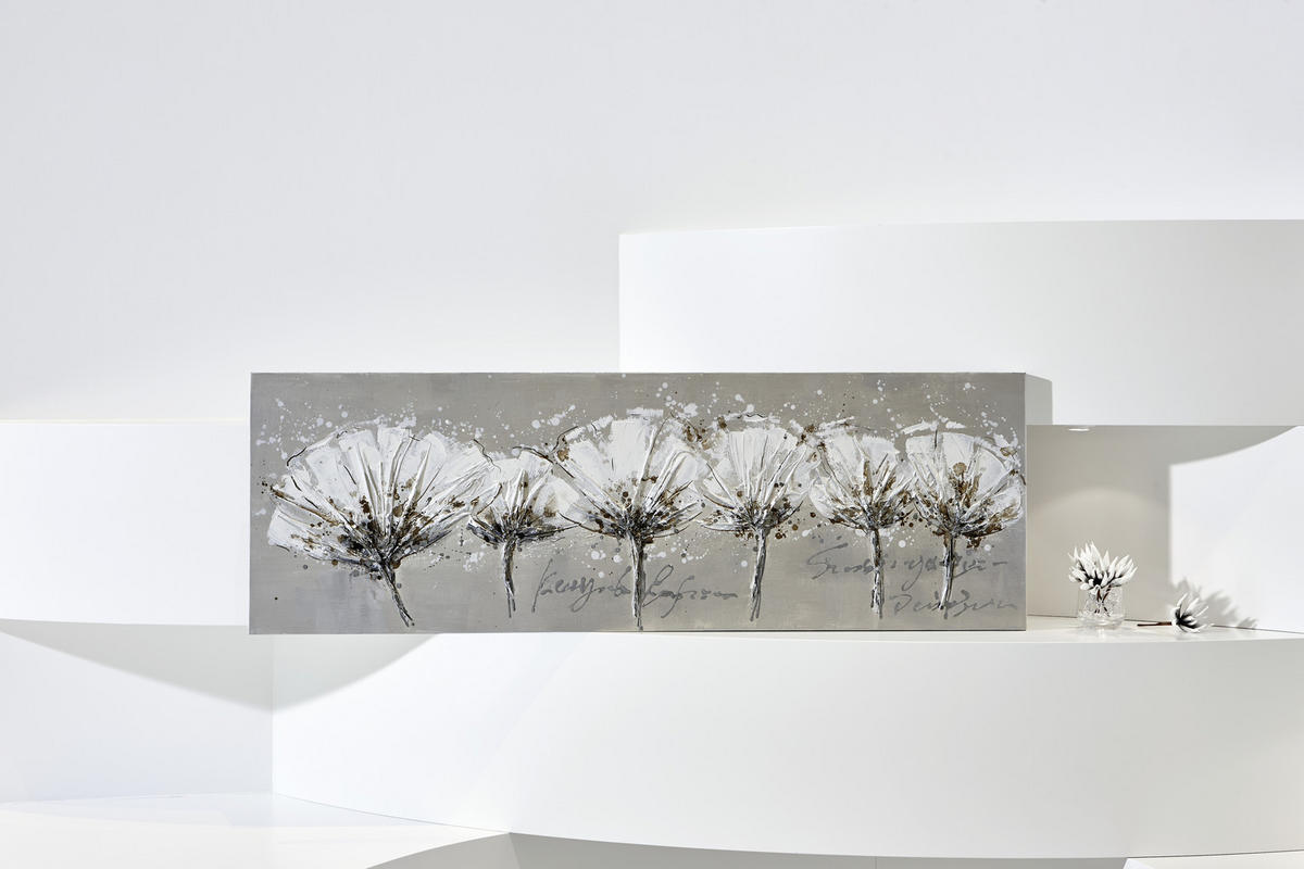 ÖLGEMÄLDE Blumen 150/50 cm  - Weiß, LIFESTYLE, Holz/Textil (150/50cm) - Monee