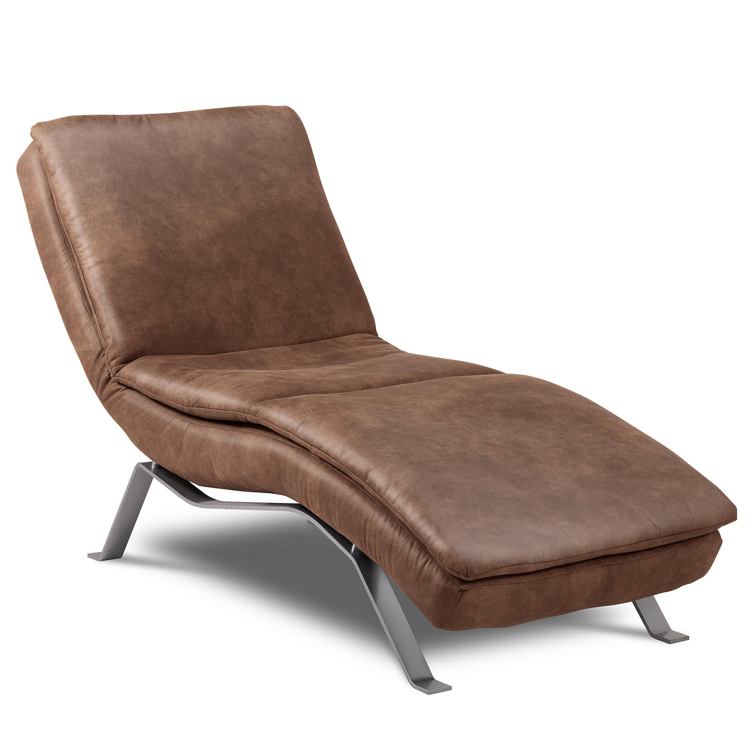 RELAXLIEGE in Echtleder Braun  - Silberfarben/Braun, Design, Leder/Metall (65/95/171cm) - Celina Home