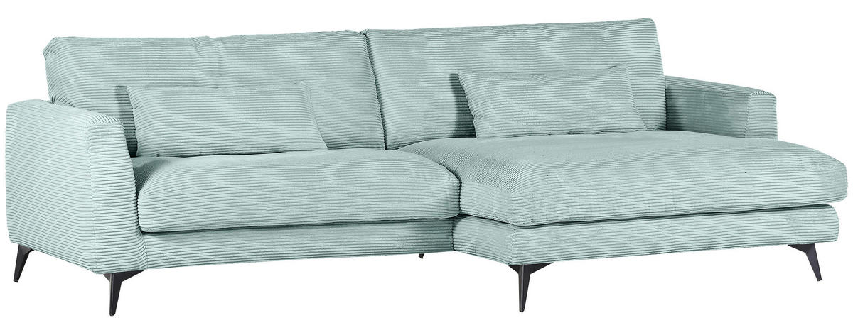 ECKSOFA in Cord Hellblau, Mintgrün  - Schwarz/Hellblau, Lifestyle, Textil/Metall (270/140cm) - Livetastic