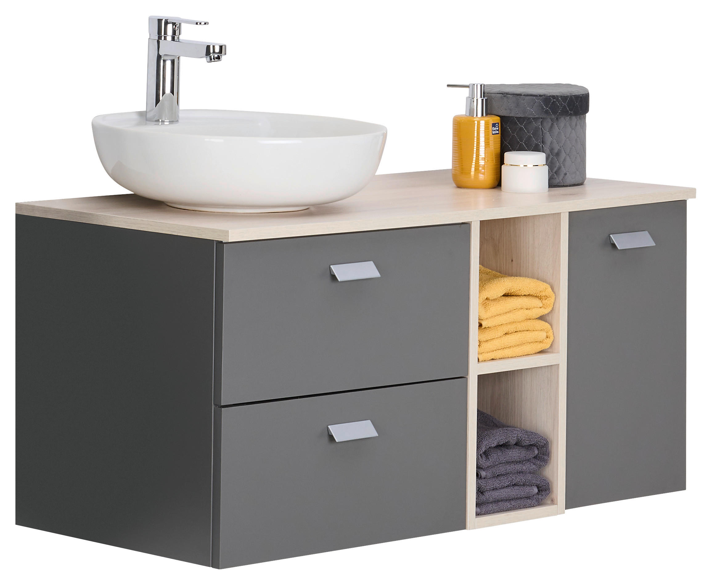 Stylife Waschtischkombi Mona Grau, Eiche 100 cm