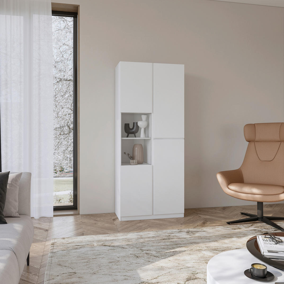 VITRINE  in Weiß  - Weiß, Design, Glas/Holzwerkstoff (79,4/187,5/40cm) - MID.YOU