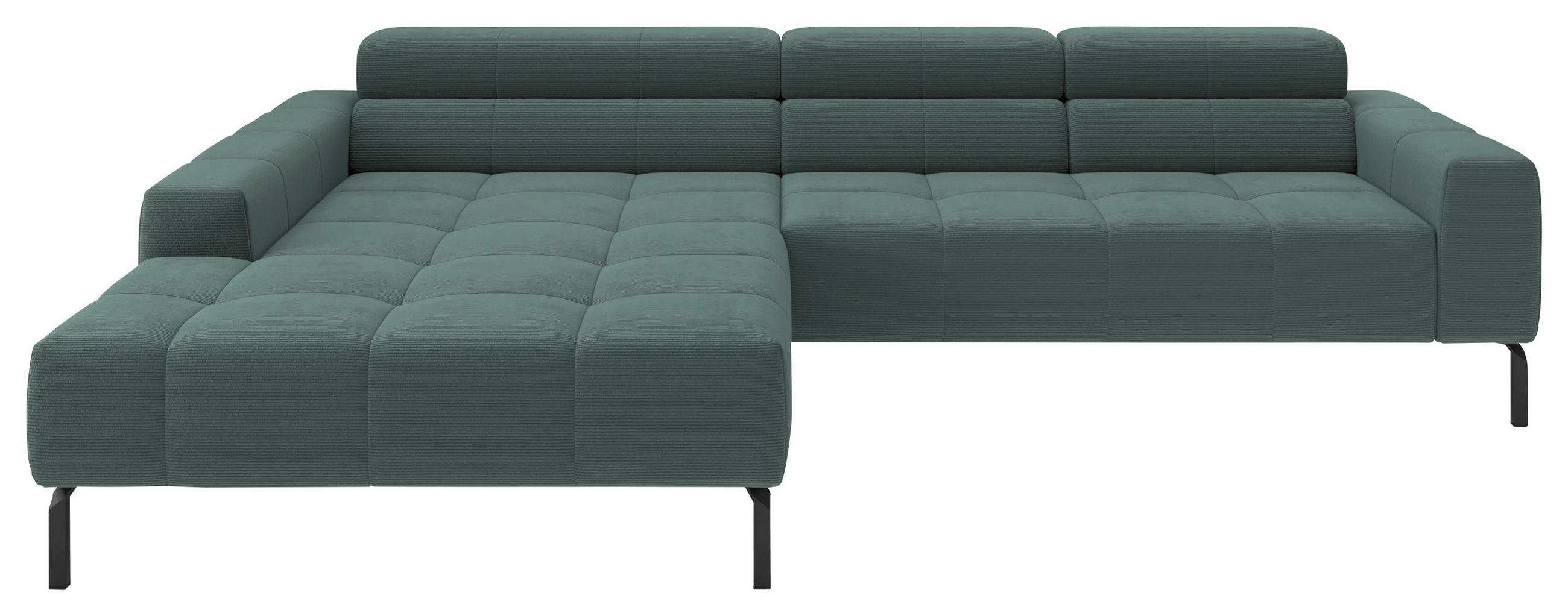 ECKSOFA Grün Feincord Rücken echt, Kopfteilverstellung, Sitztiefenverstellung  - Schwarz/Grün, KONVENTIONELL, Textil/Metall (226/293cm) - Hom`in