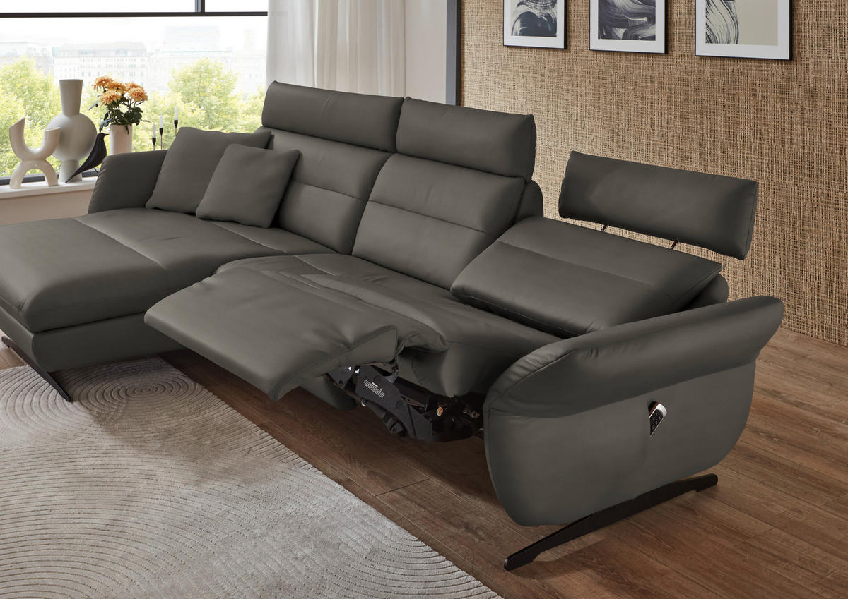 ECKSOFA in Echtleder Dunkelgrau  - Dunkelgrau/Schwarz, Design, Leder/Metall (169/298cm) - Dieter Knoll