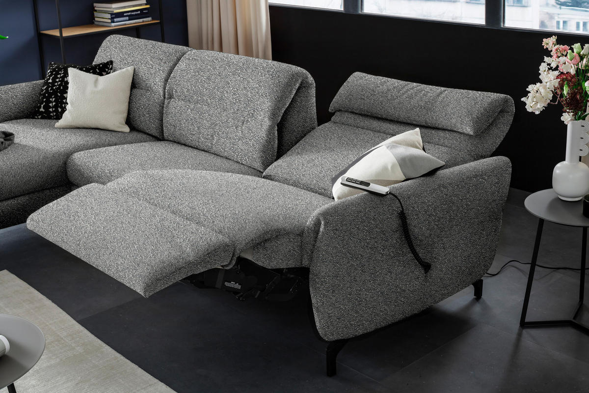 ECKSOFA Grau Chenille  - Schwarz/Grau, Design, Textil/Metall (187/299cm) - Schöner Wohnen