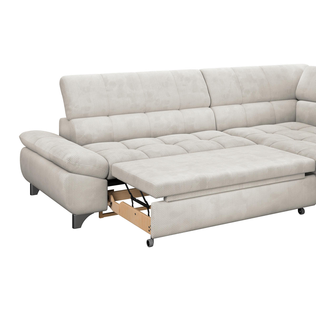 ECKSOFA Creme Chenille  - Chromfarben/Creme, KONVENTIONELL, Textil/Metall (312/234cm) - Livetastic
