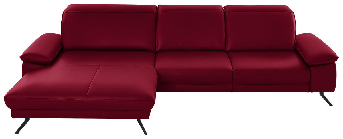 ECKSOFA in Echtleder Rot  193/328 cm  - Rot/Schwarz, Design, Leder/Metall (193/328cm) - Dieter Knoll