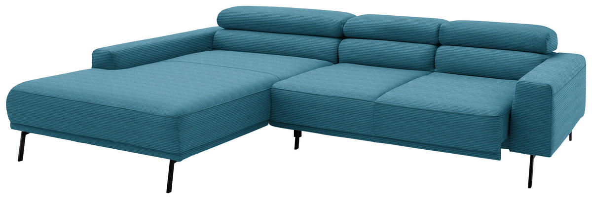 ECKSOFA Cord Petrol  - Petrol/Schwarz, Design, Textil/Metall (215-217/293cm) - Schöner Wohnen