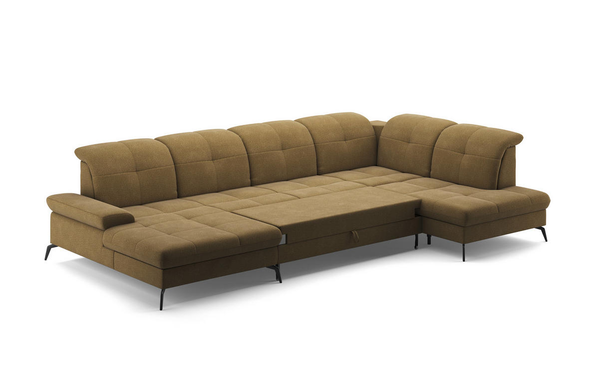 WOHNLANDSCHAFT in Flachgewebe Olivgrün  - Schwarz/Olivgrün, Konventionell, Textil/Metall (185/357/231cm) - Sit & More